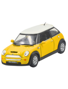 Mini Cooper amarillo techo blanco Escala 1:28- Sin gasolina