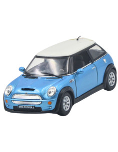 Mini Cooper azul techo blanco Escala 1:28- Sin gasolina
