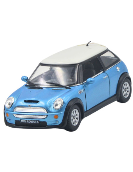 Mini Cooper azul techo blanco Escala 1:28- Sin gasolina