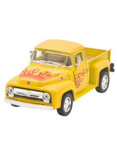 Ford f100 1956 amarillo con llamas pickup Escala 1:38  - Carros de colección