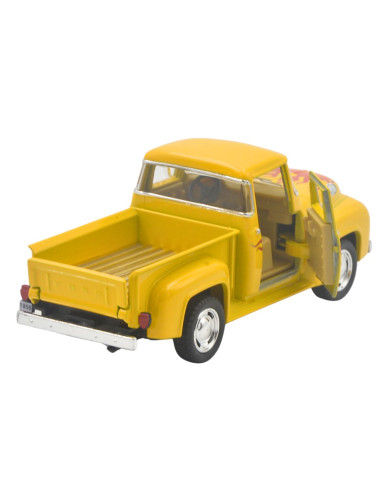 Ford f100 1956 amarillo con llamas pickup Escala 1:38  - Carros de colección