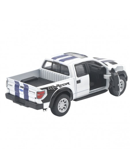 Ford Raptor 2014 F-150 blanco con rayas - Escala 1:46